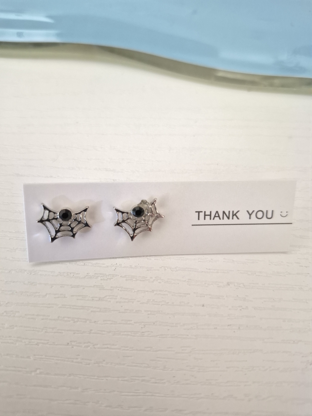 Spider Web Stud Earrings Festive Women Jewerly ☆ Silver with Black Gem 🕸🕷